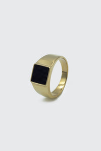 Black Stone Boyfriend Style Gold Ring