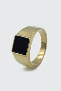 Black Stone Boyfriend Style Gold Ring