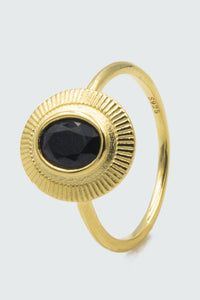 Bohemian Oval Black Stone Gold Ring