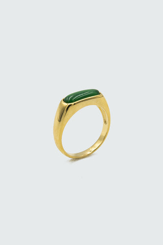 Emerald Green Bar Stone Gold Ring