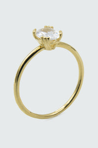 Oval Cubic Zirconia Thin Gold Band Ring