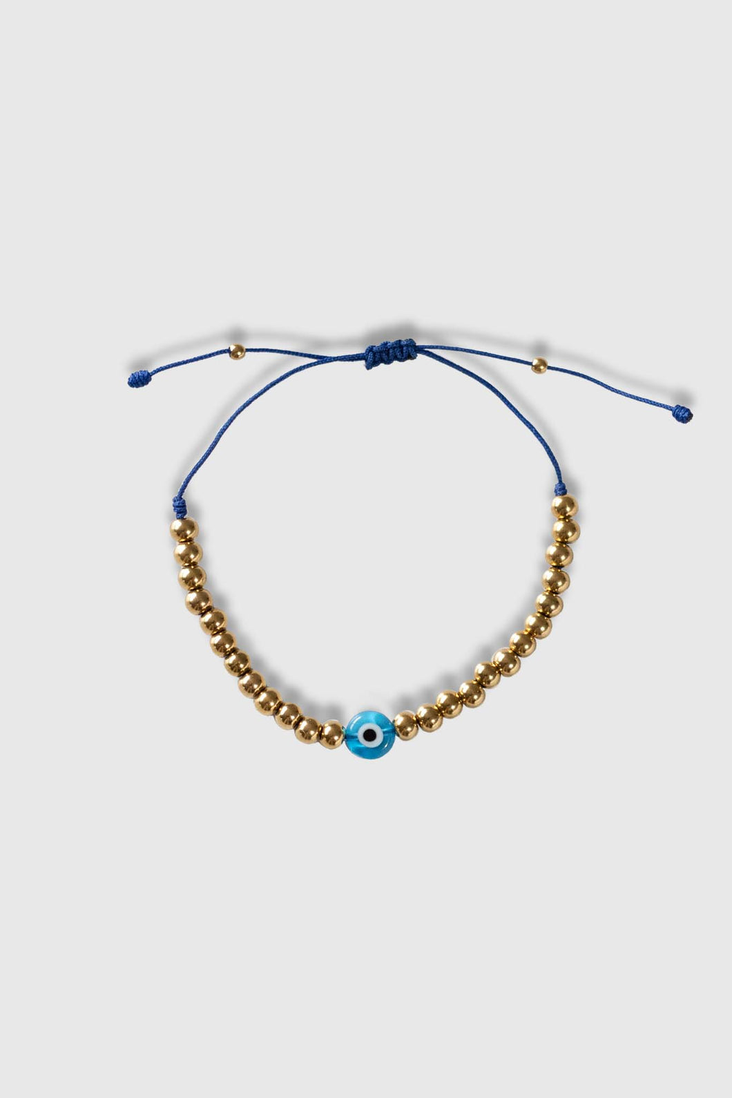 Evil Eye Gold Beaded String Bracelet, Aqua