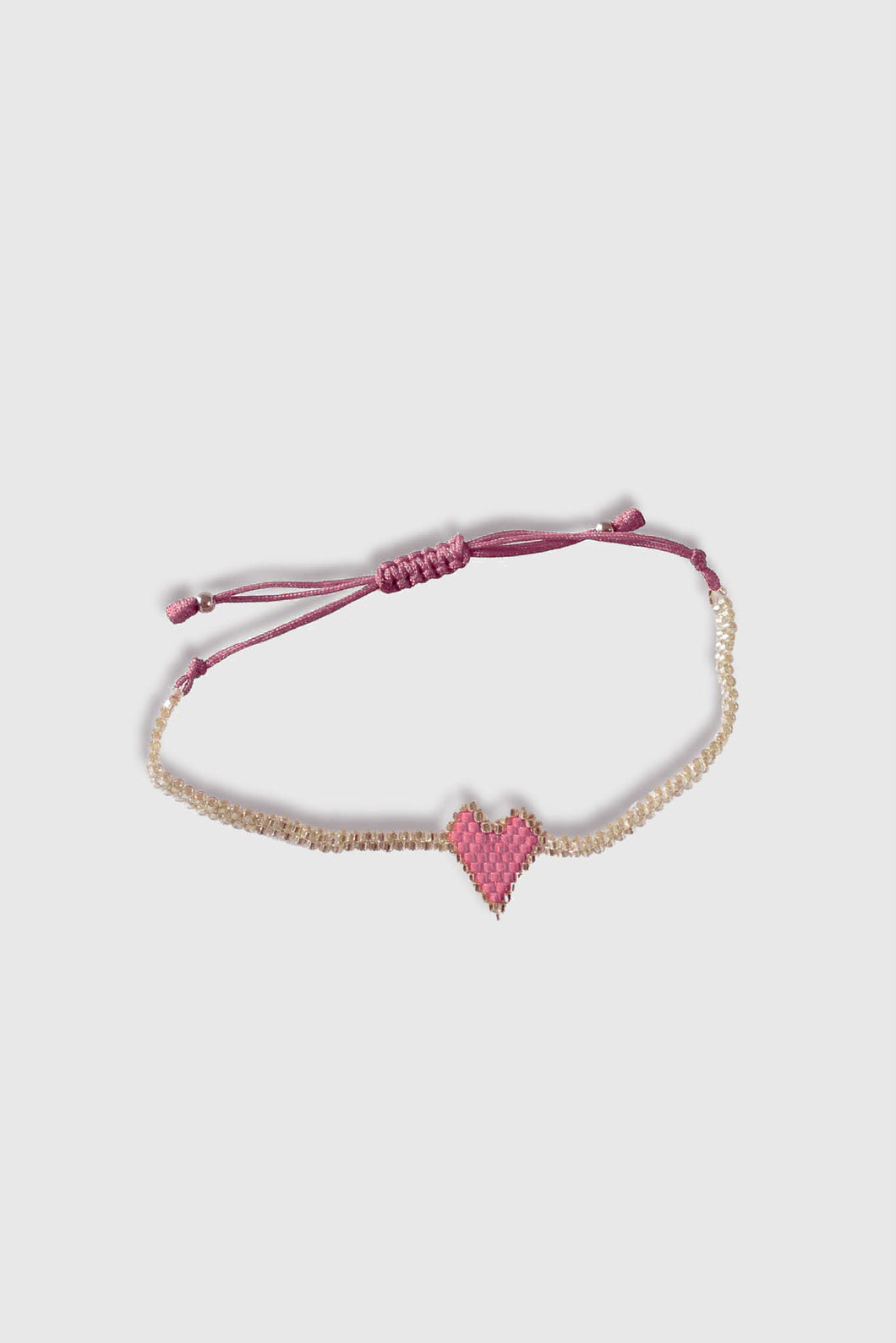 Pink Heart Beaded String Bracelet in Silver