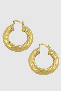 Hollow Gold Grooved Hoop Earrings